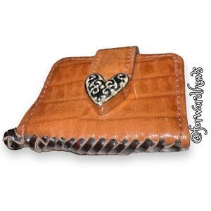 Leather Holder for Wallet Sized Photos | Silver Tone Heart Clasp